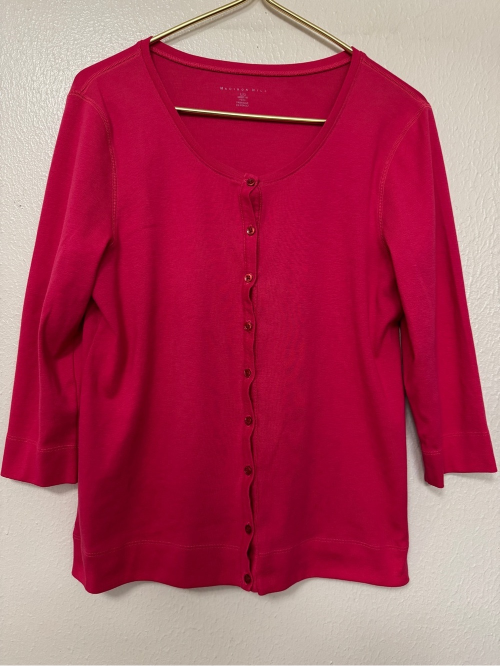 Madison Hill Dark Pink Lightweight Scoop Neck Button Up Cardigan